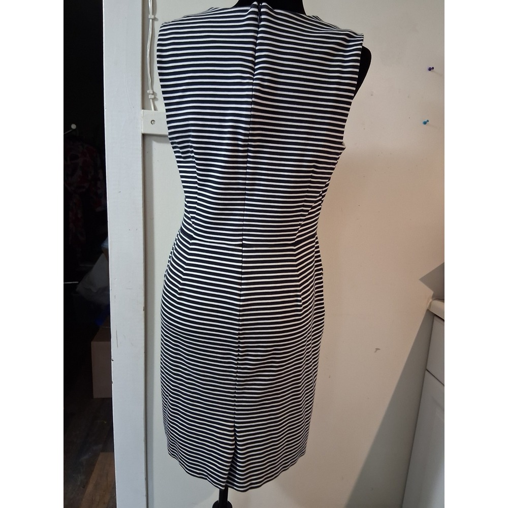 Lauren Ralph Lauren black White Striped Sleeveless Button Shoulder Sheath DressL - Picture 6 of 9
